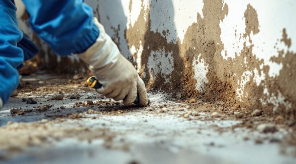 Close-up of black mold growth on a damp wall requiring removal