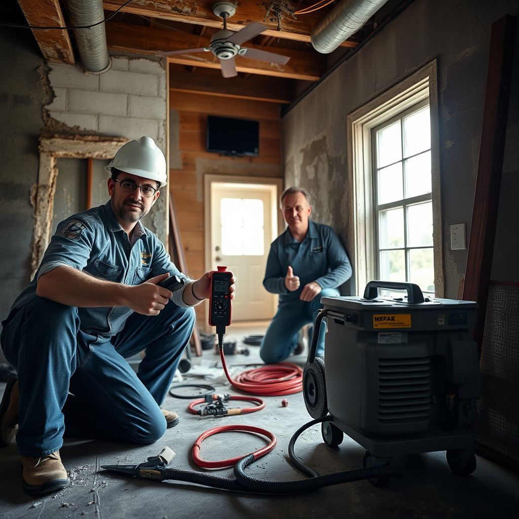 A close-up of a certified mold remediation technician in Buda, Texas, wearing protective gear and carefully cleaning a surface with specialized equipment.