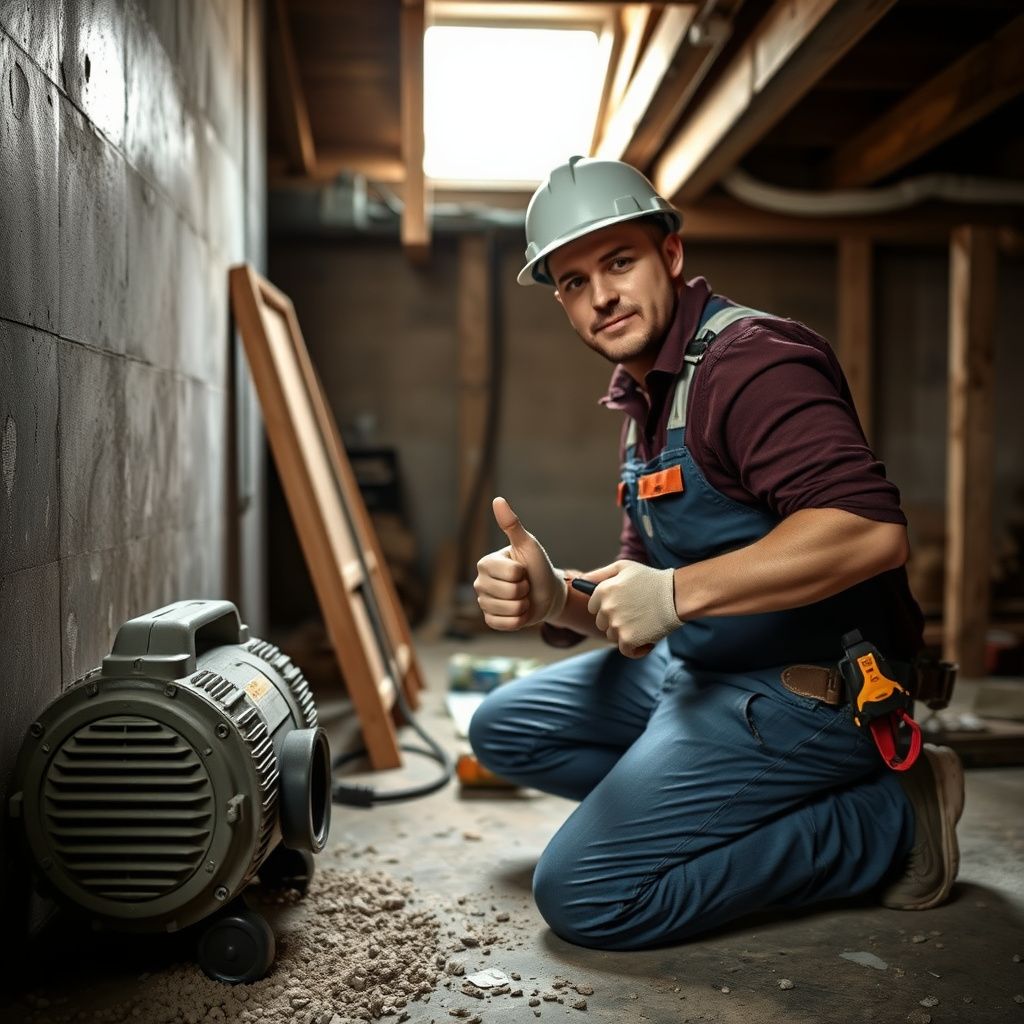A mold remediation technician explaining the process to a Leander homeowner, pointing to a diagram of a home's ventilation system.
