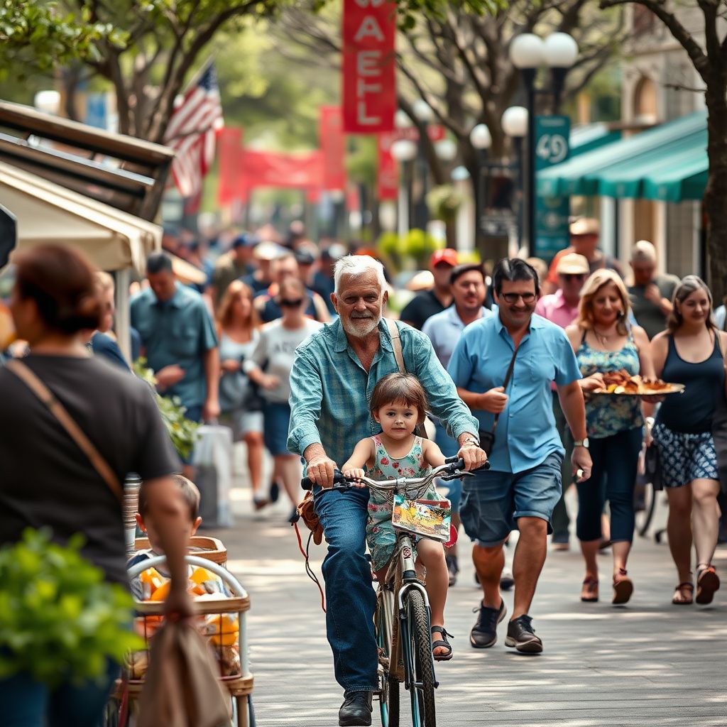 A modern Cedar Park suburban street lined with mature trees and well-kept homes under a clear Texas sky, reflecting the city's growth.